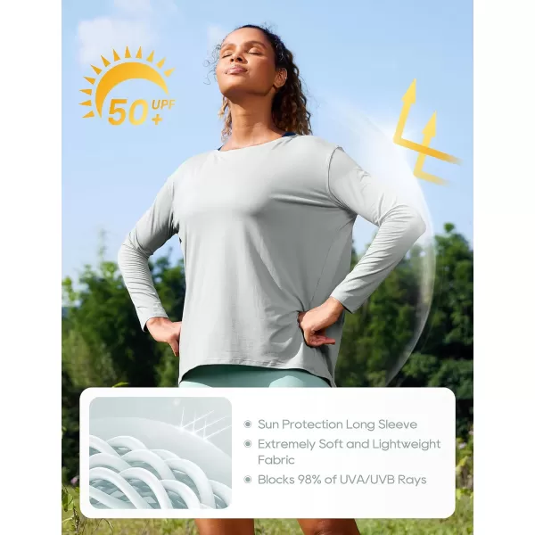 CRZ YOGA Womens UPF 50 Lightweight Long Sleeve Workout Shirts Sun Protection Loose Quick Dry Hiking Tops Outdoor FishingSilver Gray