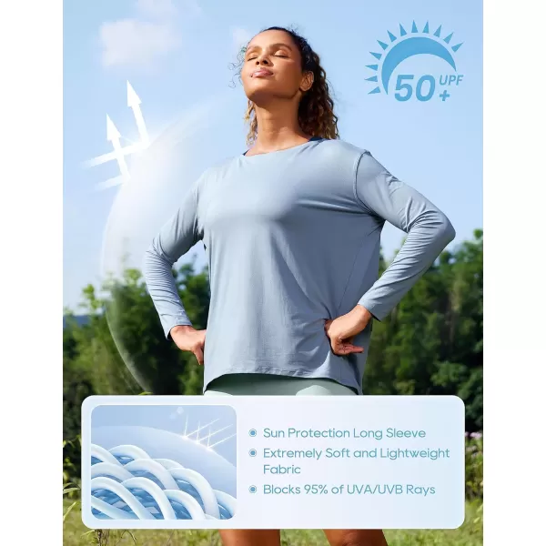 CRZ YOGA Womens UPF 50 Lightweight Long Sleeve Workout Shirts Sun Protection Loose Quick Dry Hiking Tops Outdoor FishingSlate Blue