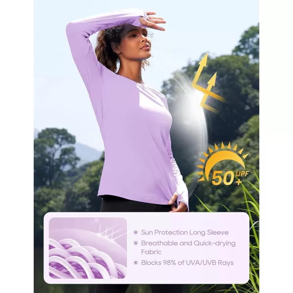 CRZ YOGA Womens UPF 50 Sun Protection Long Sleeve Workout Shirts Quick Dry Outdoor Hiking Running Tops with Thumb HolesElfin Purple