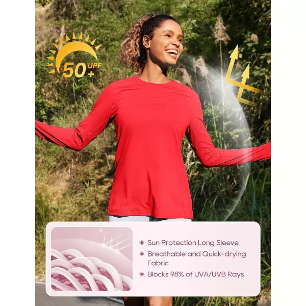 CRZ YOGA Womens UPF 50 Sun Protection Long Sleeve Workout Shirts Quick Dry Outdoor Hiking Running Tops with Thumb HolesFestival Red