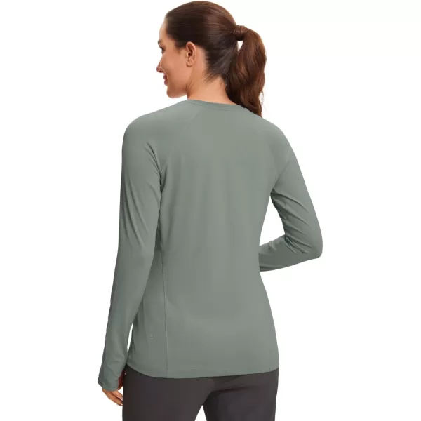 CRZ YOGA Womens UPF 50 Sun Protection Long Sleeve Workout Shirts Quick Dry Outdoor Hiking Running Tops with Thumb HolesGrey Sage