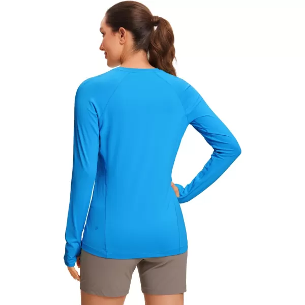 CRZ YOGA Womens UPF 50 Sun Protection Long Sleeve Workout Shirts Quick Dry Outdoor Hiking Running Tops with Thumb HolesMadagascar Blue