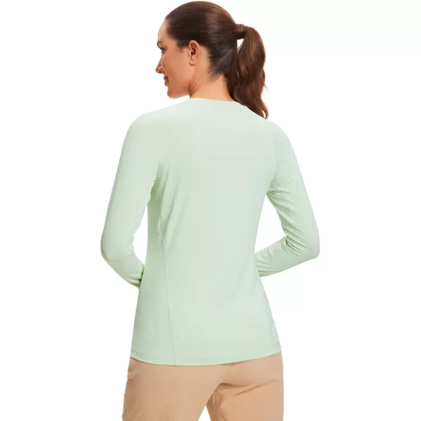 CRZ YOGA Womens UPF 50 Sun Protection Long Sleeve Workout Shirts Quick Dry Outdoor Hiking Running Tops with Thumb HolesPale Straw Green