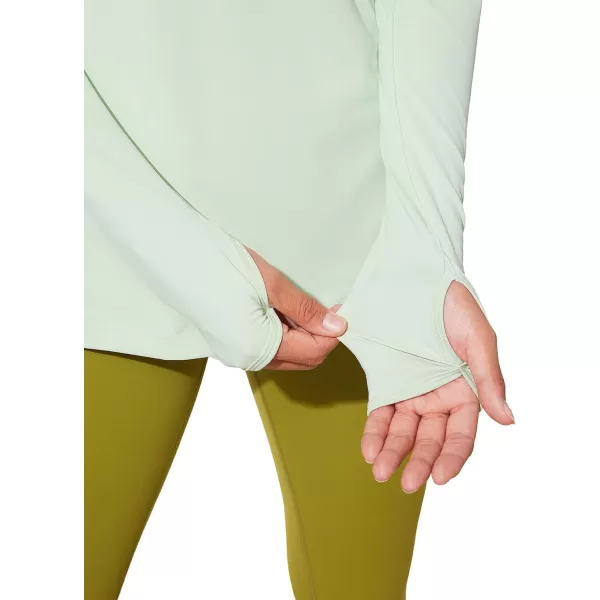 CRZ YOGA Womens UPF 50 Sun Protection Long Sleeve Workout Shirts Quick Dry Outdoor Hiking Running Tops with Thumb HolesPale Straw Green