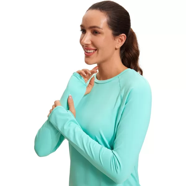 CRZ YOGA Womens UPF 50 Sun Protection Long Sleeve Workout Shirts Quick Dry Outdoor Hiking Running Tops with Thumb HolesTropical Mint Green
