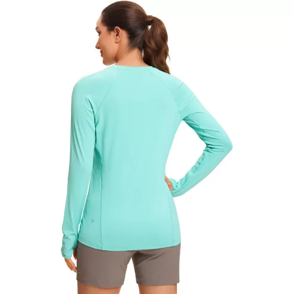 CRZ YOGA Womens UPF 50 Sun Protection Long Sleeve Workout Shirts Quick Dry Outdoor Hiking Running Tops with Thumb HolesTropical Mint Green
