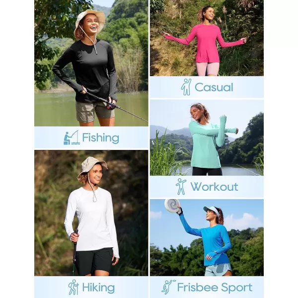 CRZ YOGA Womens UPF 50 Sun Protection Long Sleeve Workout Shirts Quick Dry Outdoor Hiking Running Tops with Thumb HolesTrue Navy
