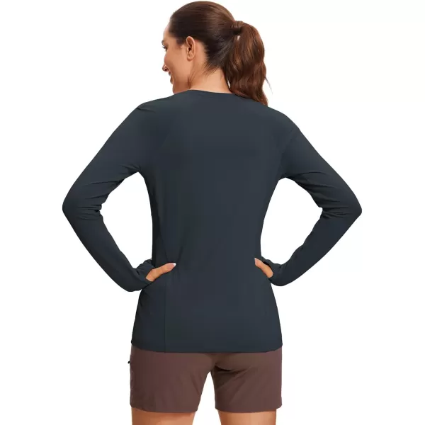 CRZ YOGA Womens UPF 50 Sun Protection Long Sleeve Workout Shirts Quick Dry Outdoor Hiking Running Tops with Thumb HolesTrue Navy