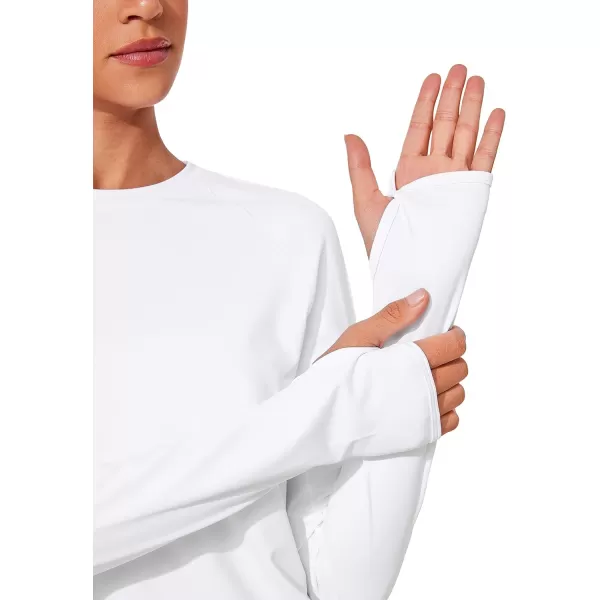 CRZ YOGA Womens UPF 50 Sun Protection Long Sleeve Workout Shirts Quick Dry Outdoor Hiking Running Tops with Thumb HolesWhite