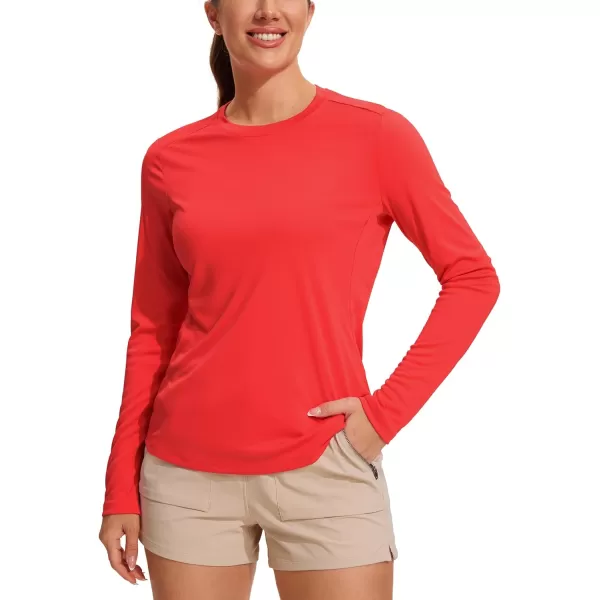 CRZ YOGA Womens UPF 50 Sun Shirts Long Sleeve UV Protection Workout Tops Lightweight Quick Dry Outdoor Hiking Running ShirtsFestival Red