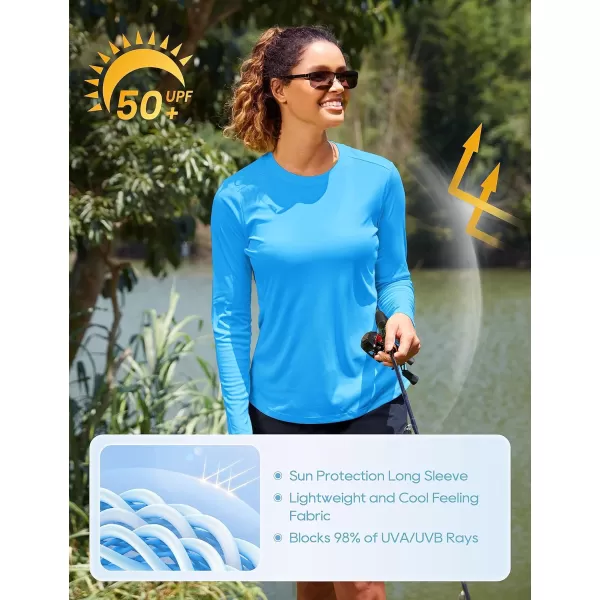 CRZ YOGA Womens UPF 50 Sun Shirts Long Sleeve UV Protection Workout Tops Lightweight Quick Dry Outdoor Hiking Running ShirtsMadagascar Blue