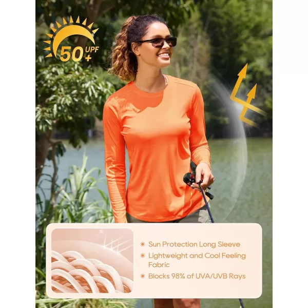 CRZ YOGA Womens UPF 50 Sun Shirts Long Sleeve UV Protection Workout Tops Lightweight Quick Dry Outdoor Hiking Running ShirtsNeon Orange