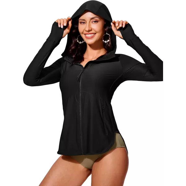 CRZ YOGA Womens UPF 50 Zip Front Hoodie Long Sleeve Rash Guard  Quick Dry Lightweight UV Sun Protection Swim ShirtsBlack