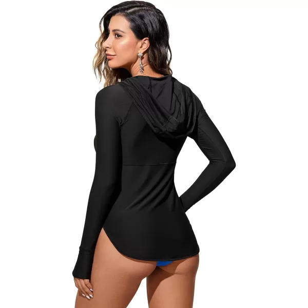 CRZ YOGA Womens UPF 50 Zip Front Hoodie Long Sleeve Rash Guard  Quick Dry Lightweight UV Sun Protection Swim ShirtsBlack