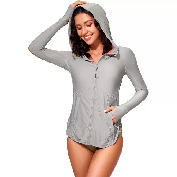 CRZ YOGA Womens UPF 50 Zip Front Hoodie Long Sleeve Rash Guard  Quick Dry Lightweight UV Sun Protection Swim ShirtsGrey