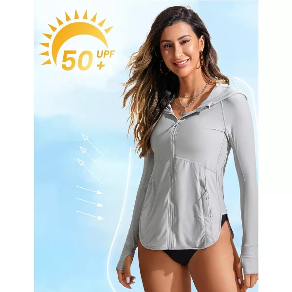 CRZ YOGA Womens UPF 50 Zip Front Hoodie Long Sleeve Rash Guard  Quick Dry Lightweight UV Sun Protection Swim ShirtsGrey