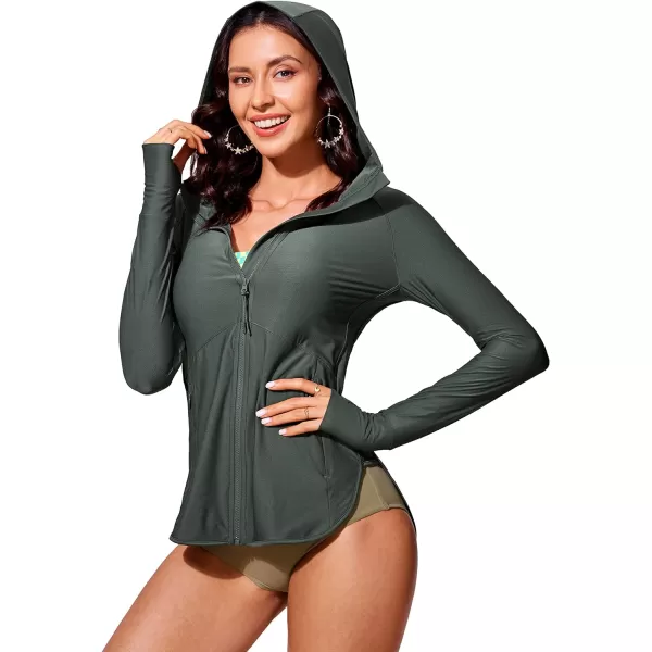 CRZ YOGA Womens UPF 50 Zip Front Hoodie Long Sleeve Rash Guard  Quick Dry Lightweight UV Sun Protection Swim ShirtsMountain Green