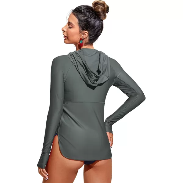 CRZ YOGA Womens UPF 50 Zip Front Hoodie Long Sleeve Rash Guard  Quick Dry Lightweight UV Sun Protection Swim ShirtsMountain Green