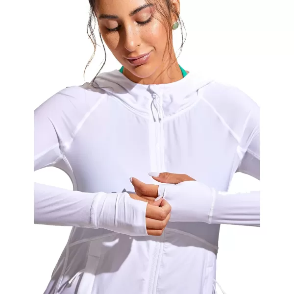 CRZ YOGA Womens UPF 50 Zip Front Hoodie Long Sleeve Rash Guard  Quick Dry Lightweight UV Sun Protection Swim ShirtsWhite