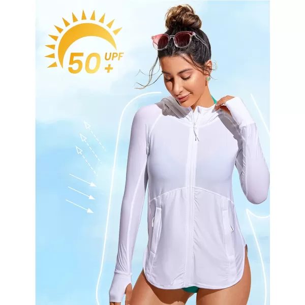 CRZ YOGA Womens UPF 50 Zip Front Hoodie Long Sleeve Rash Guard  Quick Dry Lightweight UV Sun Protection Swim ShirtsWhite