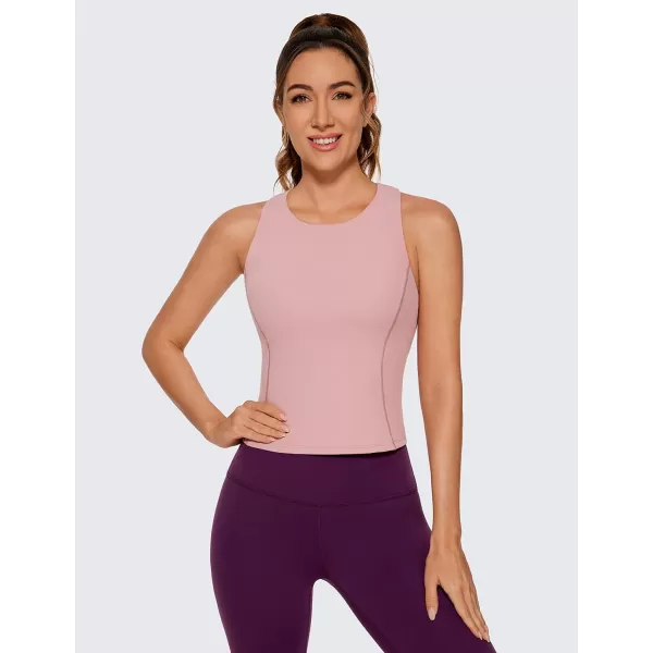 CRZ YOGA Womens UltiDry High Neck Workout Tank Tops  Racerback Padded Yoga Athletic Slim Fit Camisole with Built in BraRose Fragrant Purple