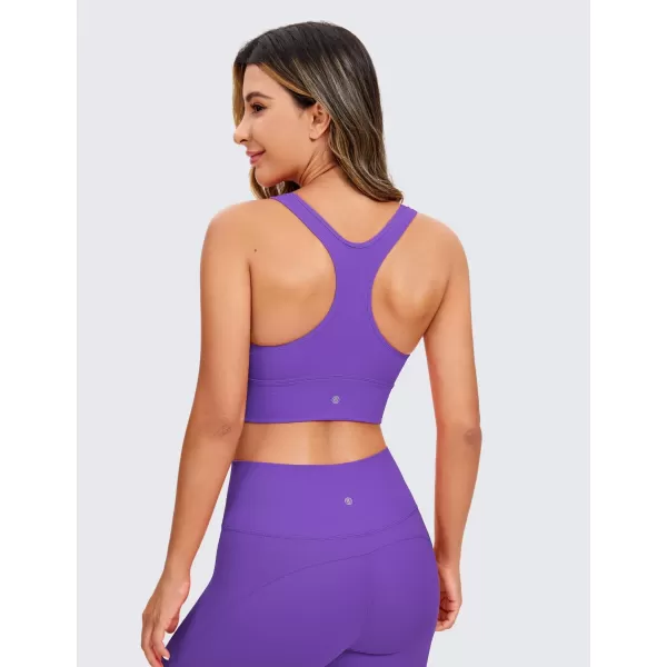 CRZ YOGA Womens UltiDry Ruched VNeck Longline Sports Bra  Racerback Padded Low Cut Yoga Bra Crop Tank TopRoyal Lilac