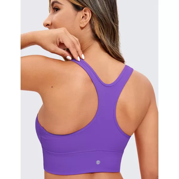 CRZ YOGA Womens UltiDry Ruched VNeck Longline Sports Bra  Racerback Padded Low Cut Yoga Bra Crop Tank TopRoyal Lilac