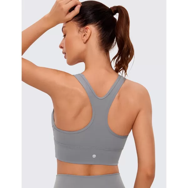 CRZ YOGA Womens UltiDry Ruched VNeck Longline Sports Bra  Racerback Padded Low Cut Yoga Bra Crop Tank TopSleet