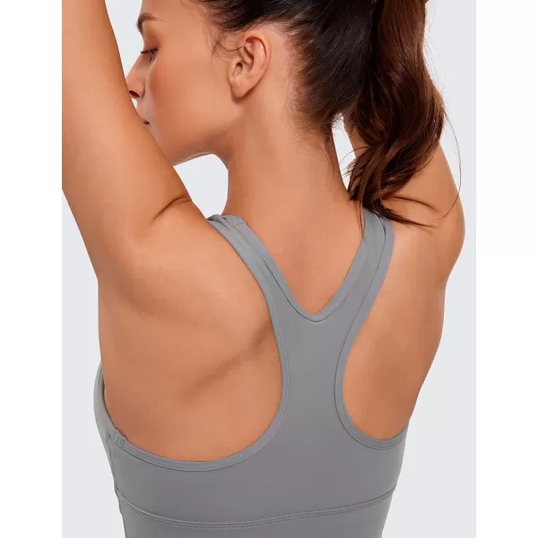 CRZ YOGA Womens UltiDry Ruched VNeck Longline Sports Bra  Racerback Padded Low Cut Yoga Bra Crop Tank TopSleet