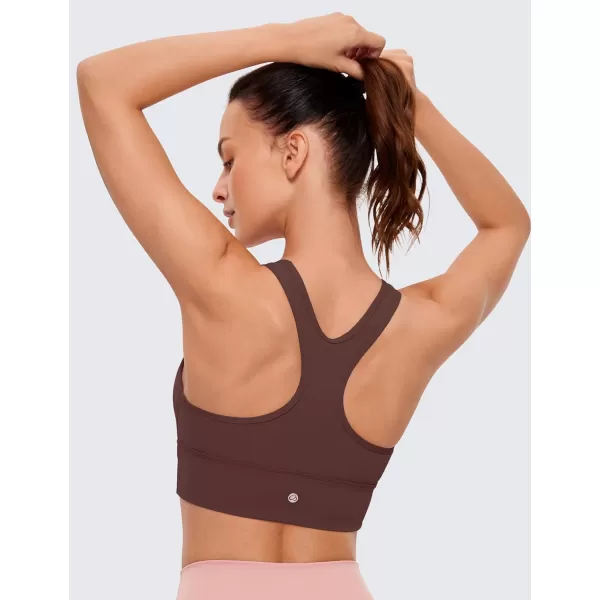 CRZ YOGA Womens UltiDry Ruched VNeck Longline Sports Bra  Racerback Padded Low Cut Yoga Bra Crop Tank TopTaupe