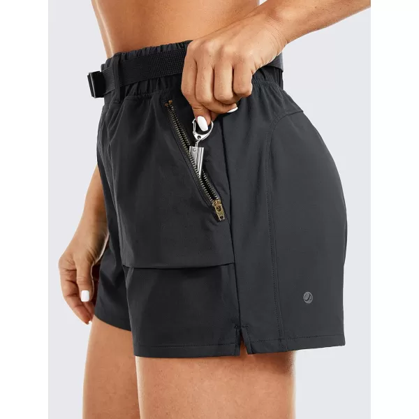 CRZ YOGA Womens Waterproof Stretch Hiking Shorts Mid Rise Summer Outdoor Golf Workout Shorts Zip Pockets with Belt  3Ink Gray