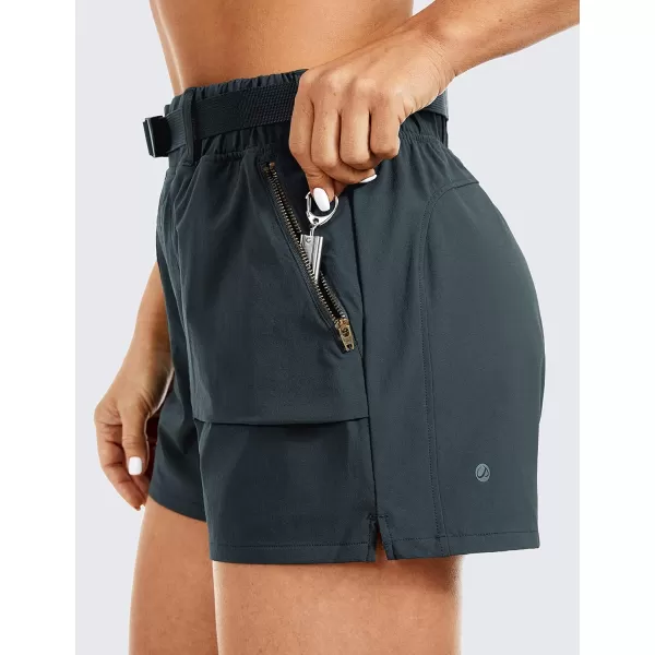 CRZ YOGA Womens Waterproof Stretch Hiking Shorts Mid Rise Summer Outdoor Golf Workout Shorts Zip Pockets with Belt  3Melanite