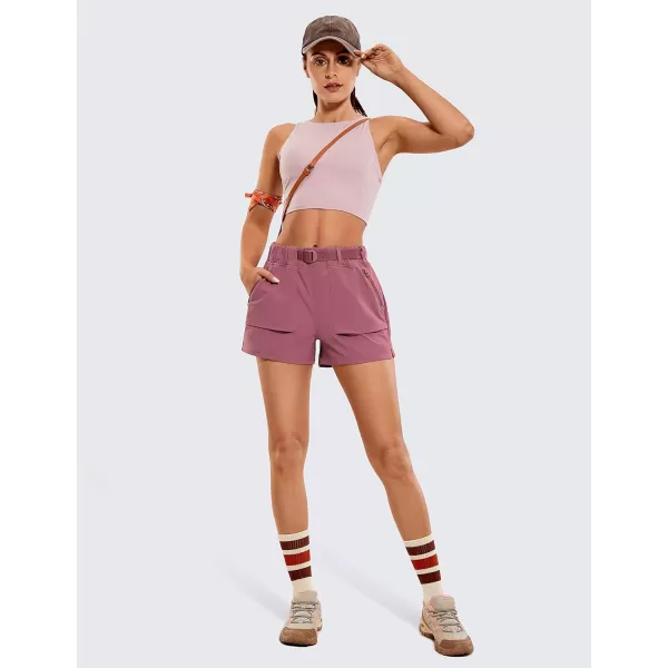 CRZ YOGA Womens Waterproof Stretch Hiking Shorts Mid Rise Summer Outdoor Golf Workout Shorts Zip Pockets with Belt  3Misty Merlot