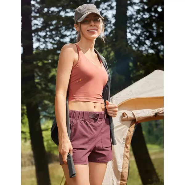 CRZ YOGA Womens Waterproof Stretch Hiking Shorts Mid Rise Summer Outdoor Golf Workout Shorts Zip Pockets with Belt  3Misty Merlot