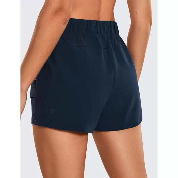 CRZ YOGA Womens Waterproof Stretch Hiking Shorts Mid Rise Summer Outdoor Golf Workout Shorts Zip Pockets with Belt  3Nocturnal Navy