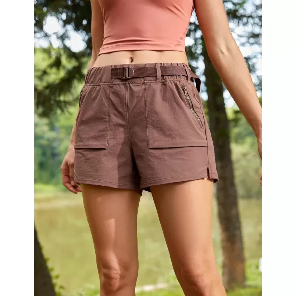 CRZ YOGA Womens Waterproof Stretch Hiking Shorts Mid Rise Summer Outdoor Golf Workout Shorts Zip Pockets with Belt  3Purple Taupe