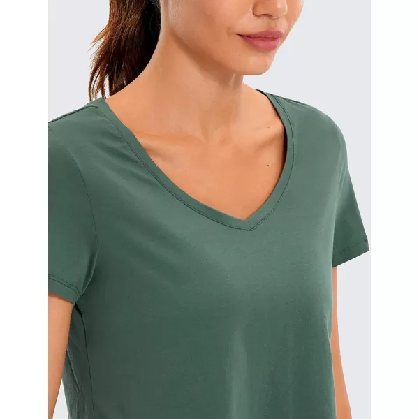 CRZ YOGA Womens Workout Crop Tops Pima Cotton Short Sleeve VNeck Shirts Casual Basic Cropped Tee TopsGraphite Green