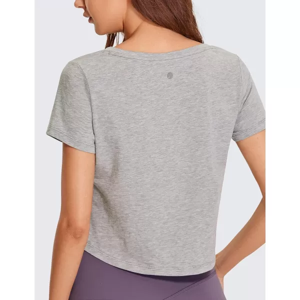 CRZ YOGA Womens Workout Crop Tops Pima Cotton Short Sleeve VNeck Shirts Casual Basic Cropped Tee TopsHeathered Medium Grey