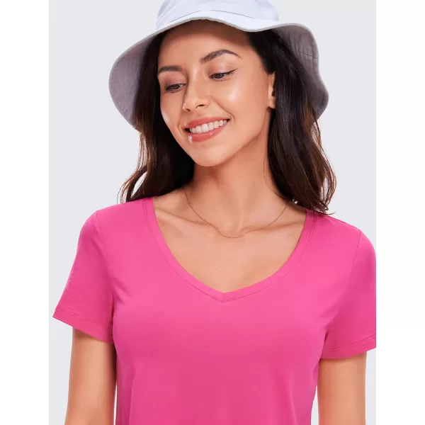 CRZ YOGA Womens Workout Crop Tops Pima Cotton Short Sleeve VNeck Shirts Casual Basic Cropped Tee TopsSonic Pink