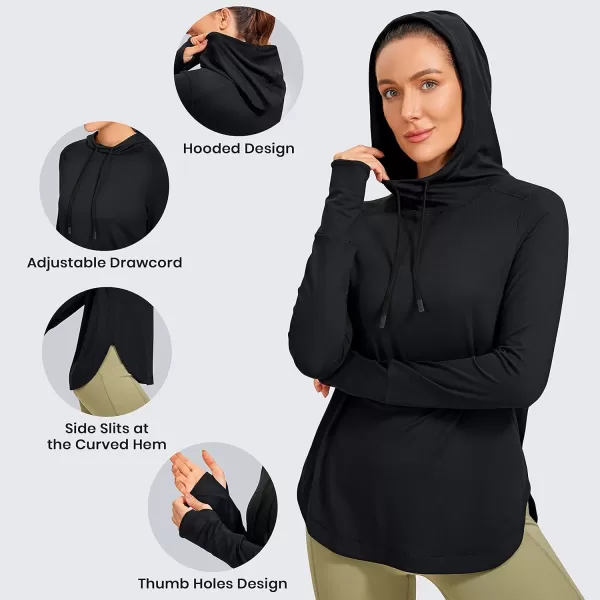 CRZ YOGA Workout Long Sleeve Shirt for Women Hoodie Pullover Athletic Hooded Long Sleeves Sports Gym Tops with ThumbholeBlack