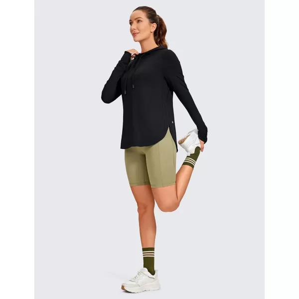 CRZ YOGA Workout Long Sleeve Shirt for Women Hoodie Pullover Athletic Hooded Long Sleeves Sports Gym Tops with ThumbholeBlack