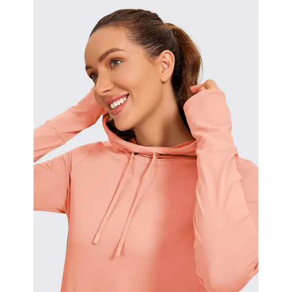 CRZ YOGA Workout Long Sleeve Shirt for Women Hoodie Pullover Athletic Hooded Long Sleeves Sports Gym Tops with ThumbholeDew Pink