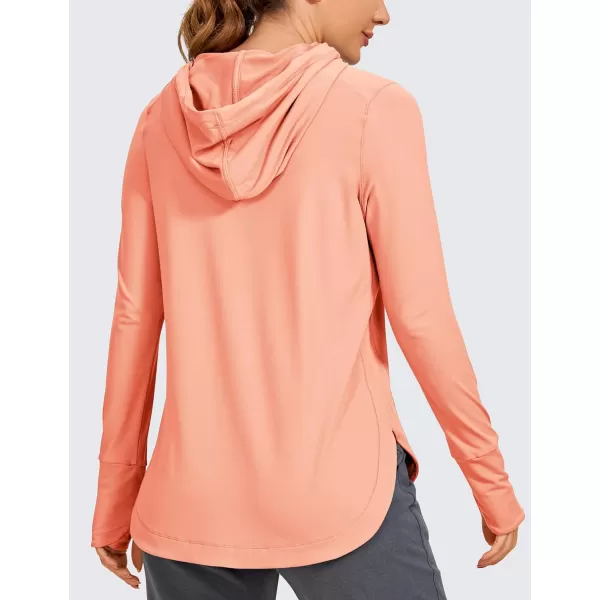 CRZ YOGA Workout Long Sleeve Shirt for Women Hoodie Pullover Athletic Hooded Long Sleeves Sports Gym Tops with ThumbholeDew Pink