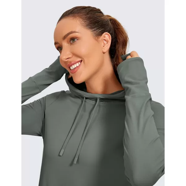 CRZ YOGA Workout Long Sleeve Shirt for Women Hoodie Pullover Athletic Hooded Long Sleeves Sports Gym Tops with ThumbholeGrey Sage