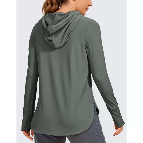 CRZ YOGA Workout Long Sleeve Shirt for Women Hoodie Pullover Athletic Hooded Long Sleeves Sports Gym Tops with ThumbholeGrey Sage