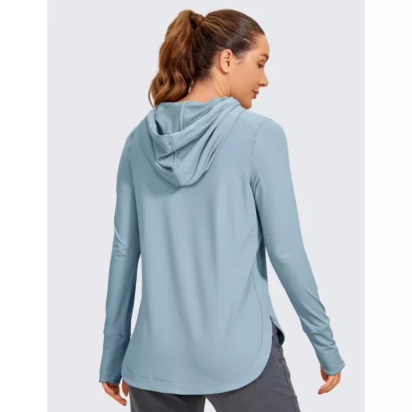 CRZ YOGA Workout Long Sleeve Shirt for Women Hoodie Pullover Athletic Hooded Long Sleeves Sports Gym Tops with ThumbholeLight Grayish Blue