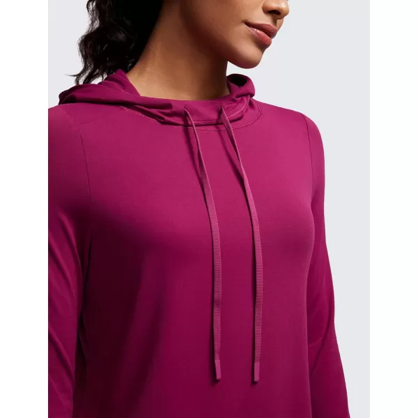 CRZ YOGA Workout Long Sleeve Shirt for Women Hoodie Pullover Athletic Hooded Long Sleeves Sports Gym Tops with ThumbholeMagenta Purple