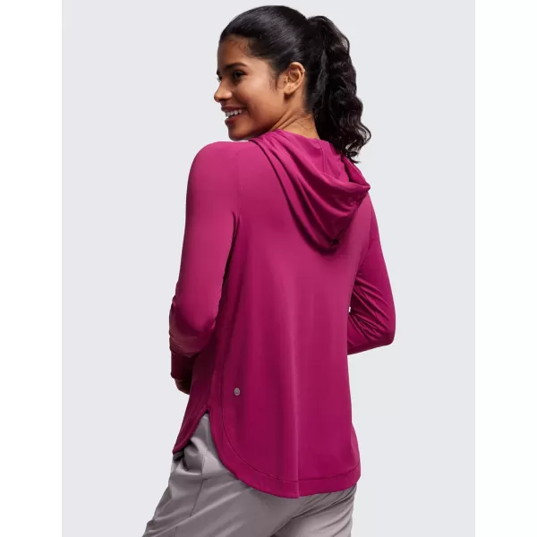 CRZ YOGA Workout Long Sleeve Shirt for Women Hoodie Pullover Athletic Hooded Long Sleeves Sports Gym Tops with ThumbholeMagenta Purple