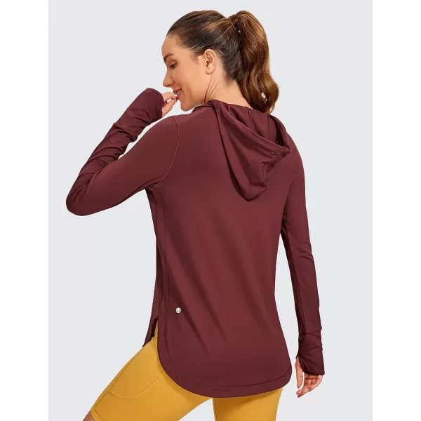 CRZ YOGA Workout Long Sleeve Shirt for Women Hoodie Pullover Athletic Hooded Long Sleeves Sports Gym Tops with ThumbholeNoctilucence Red