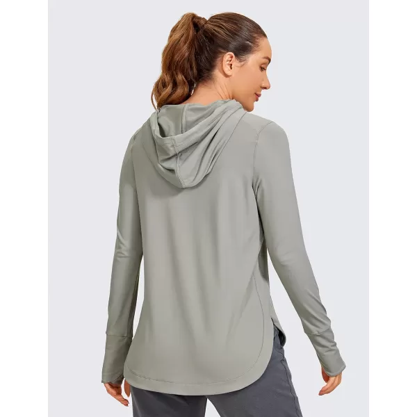 CRZ YOGA Workout Long Sleeve Shirt for Women Hoodie Pullover Athletic Hooded Long Sleeves Sports Gym Tops with ThumbholeRock Grey